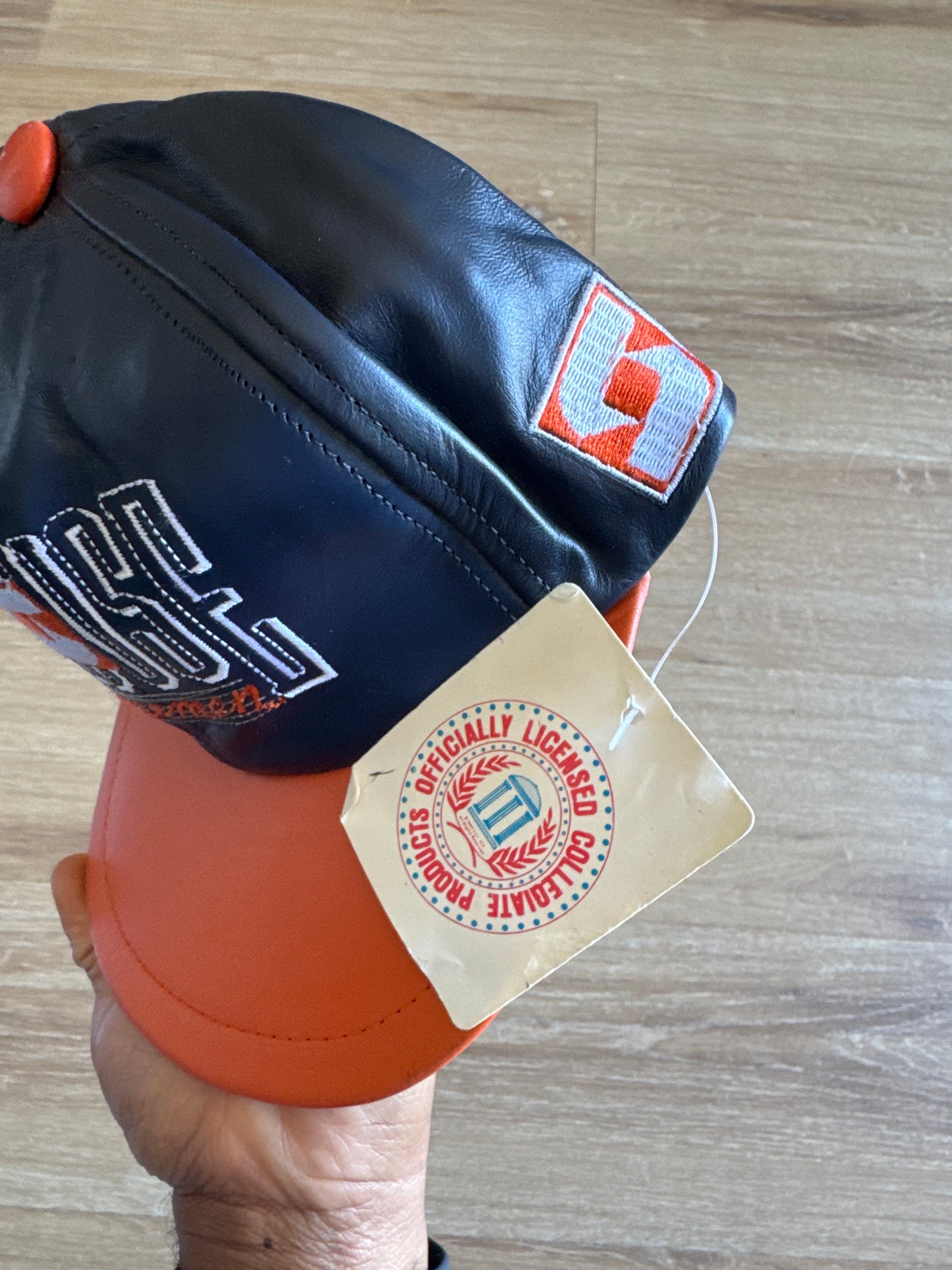 Vintage 90s University Of Syracuse Orangeman Leather Snap Back Hat