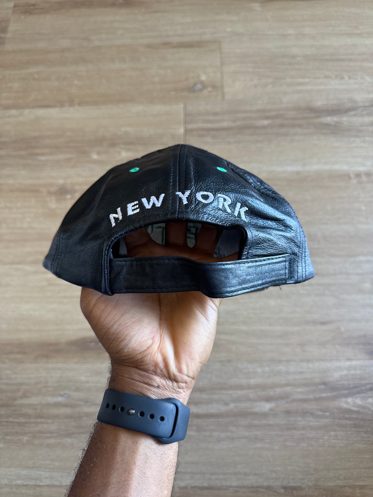 Vintage 90s Drew Pearson New York Jets Leather Strapback Hat
