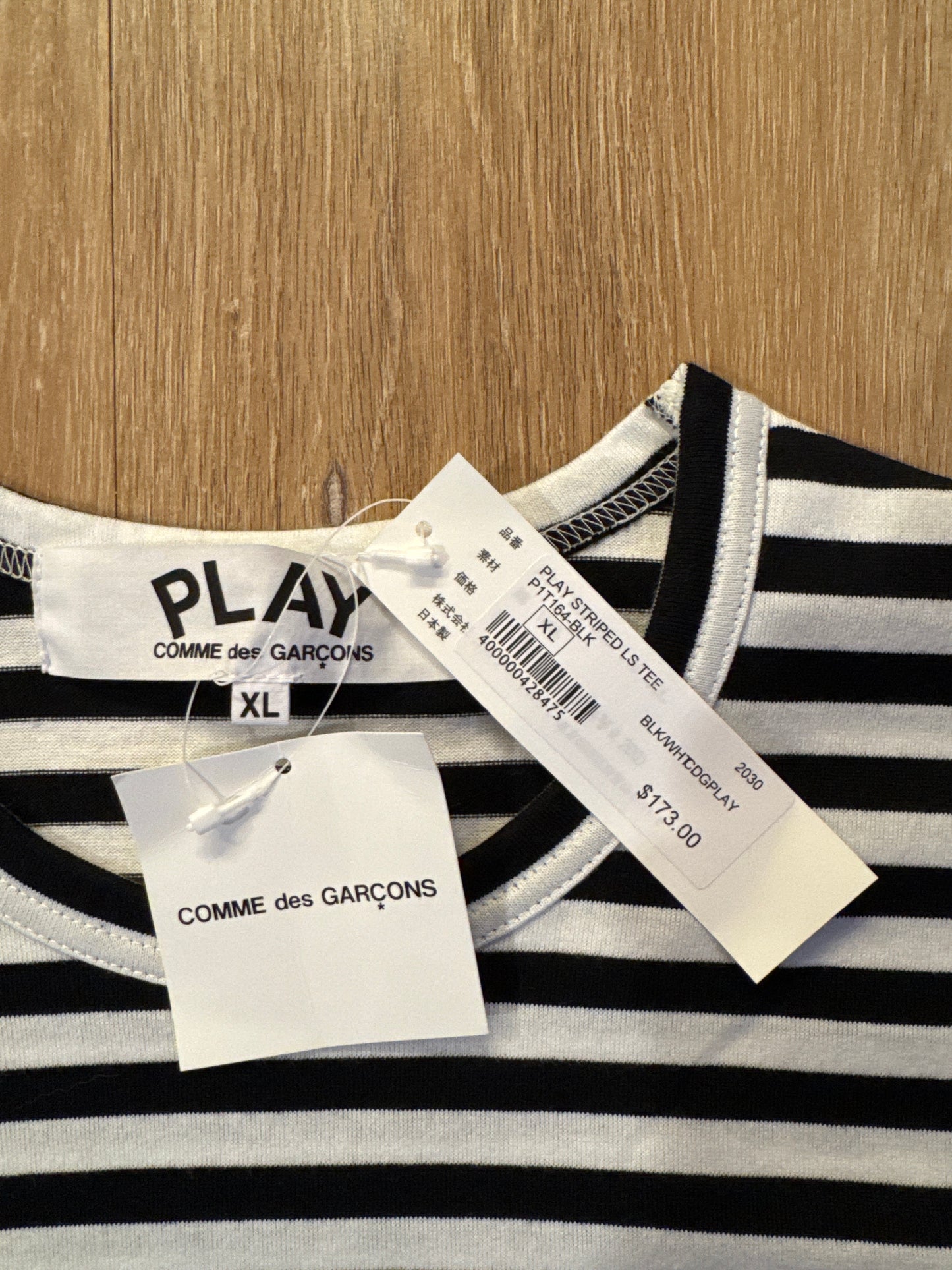 Comme Des Garçon Play Black Strip Long Sleeve Tee