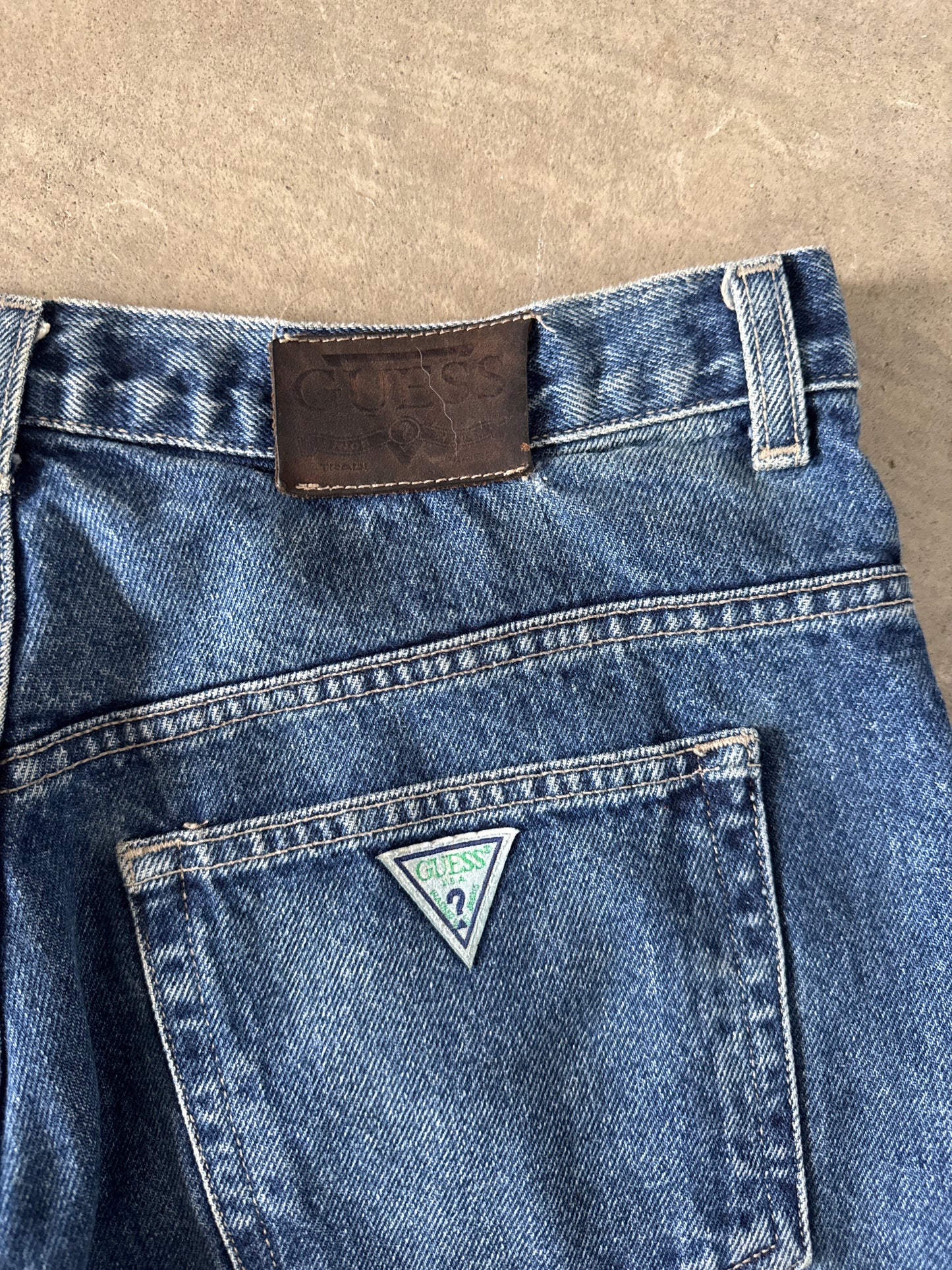 Vintage 90s Guess Jeans Pascal Loose Fit Tapered Leg Dark Washed Denim Jeans