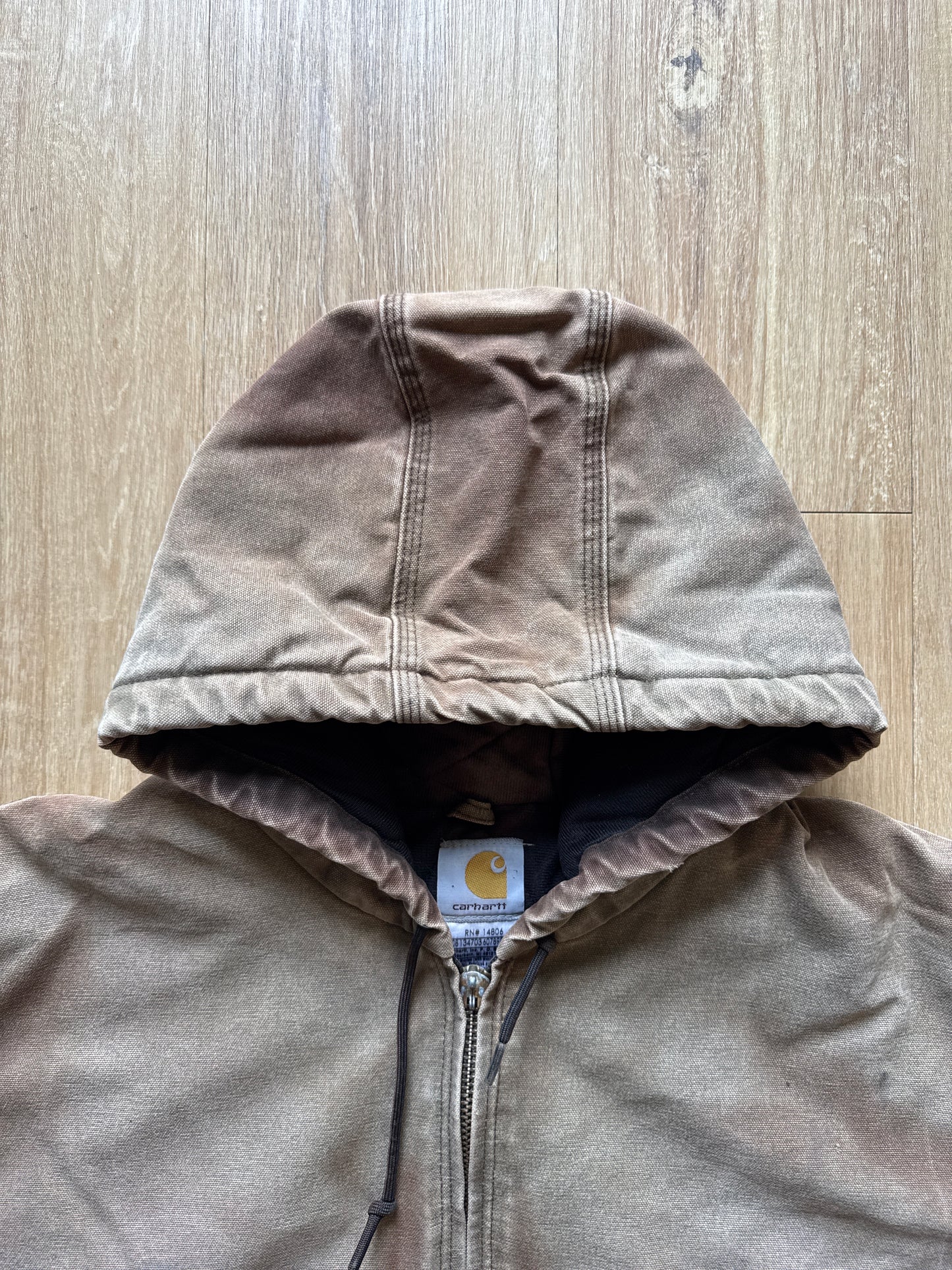 Vintage Carhartt Sunfaded Distressed Brown Hooded Zip Up Jacket