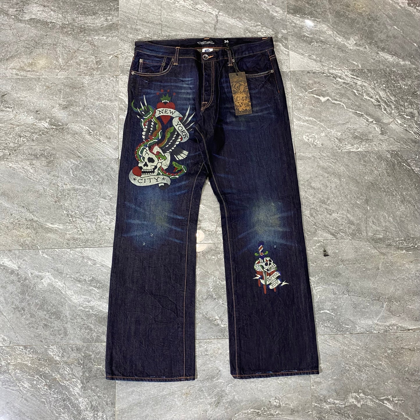 Vintage Ed Hardy New York City Skull Denim Pants
