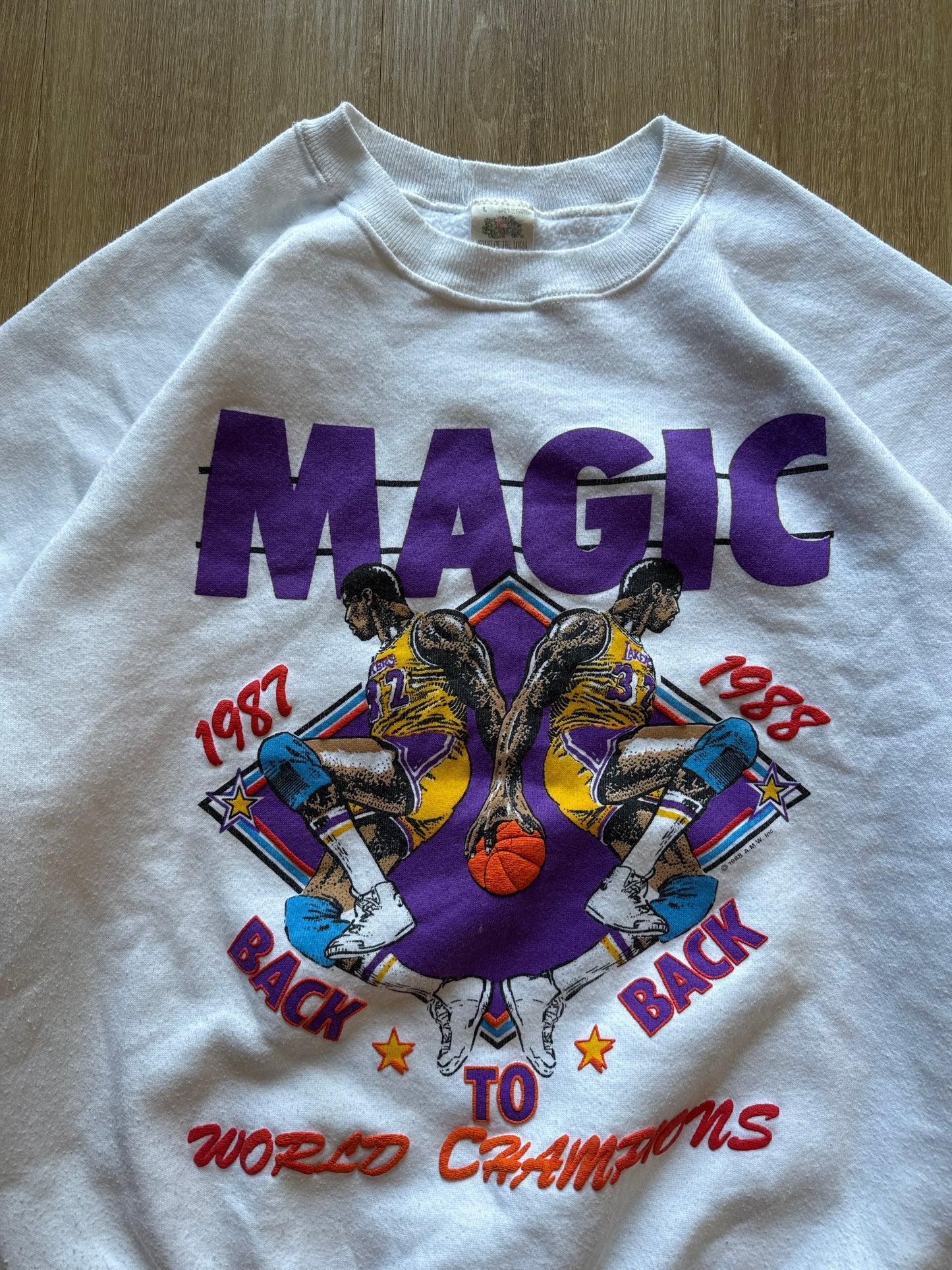 Vintage 80s Magic Johnson Los Angeles Lakers Back to Back 87 88 World Champions Sweatshirt