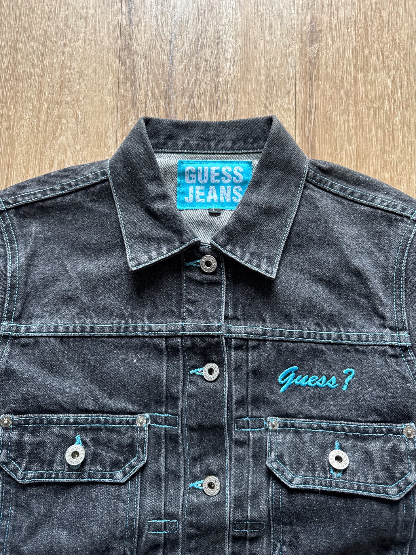 Vintage Women’s Guess Jeans Petite Black Denim Jean Jacket