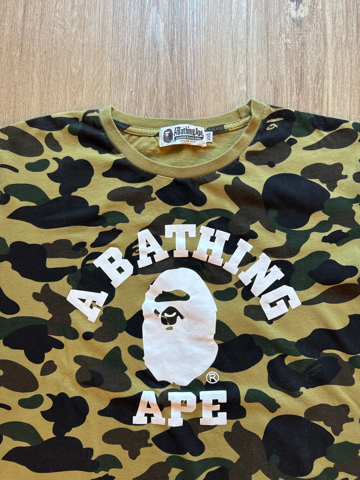 Vintage A Bathing Ape Bape Yellow 1st Camo College Logo Tee