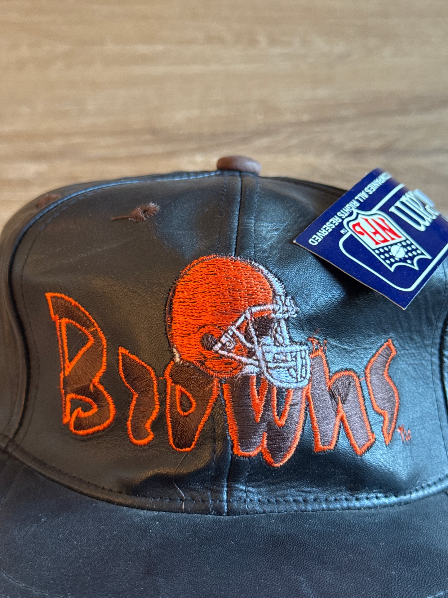 Vintage 90s Drew Pearson Cleveland Browns Leather Strap Back Hat