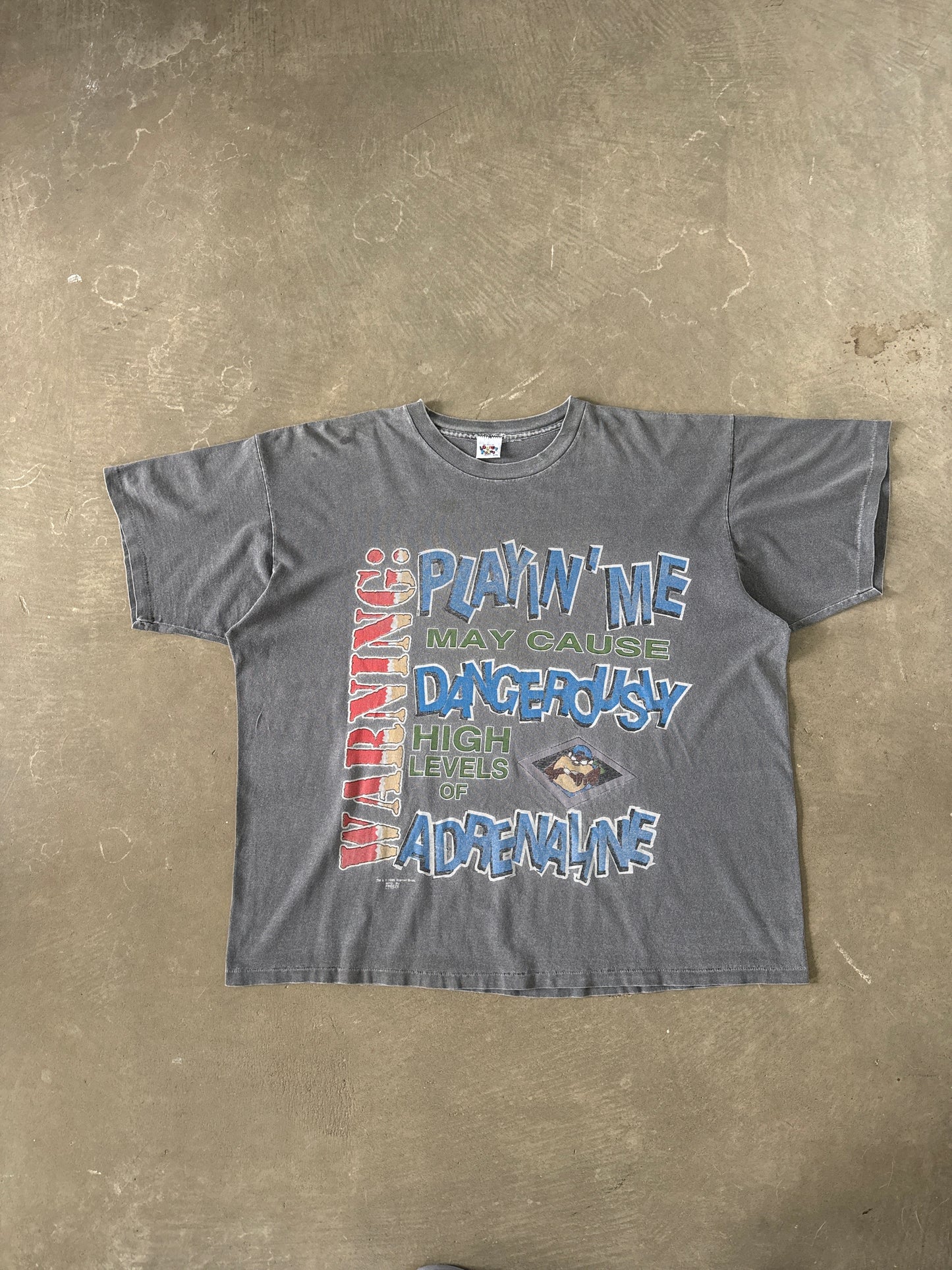 Vintage 1995 Looney Tunes Taz Tasmanian Devil Warning Boxy Fit Tee