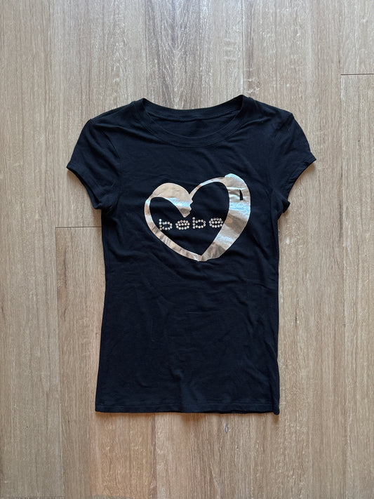 Y2K Women’s Bebe Bedazzled Black Heart Logo Tee