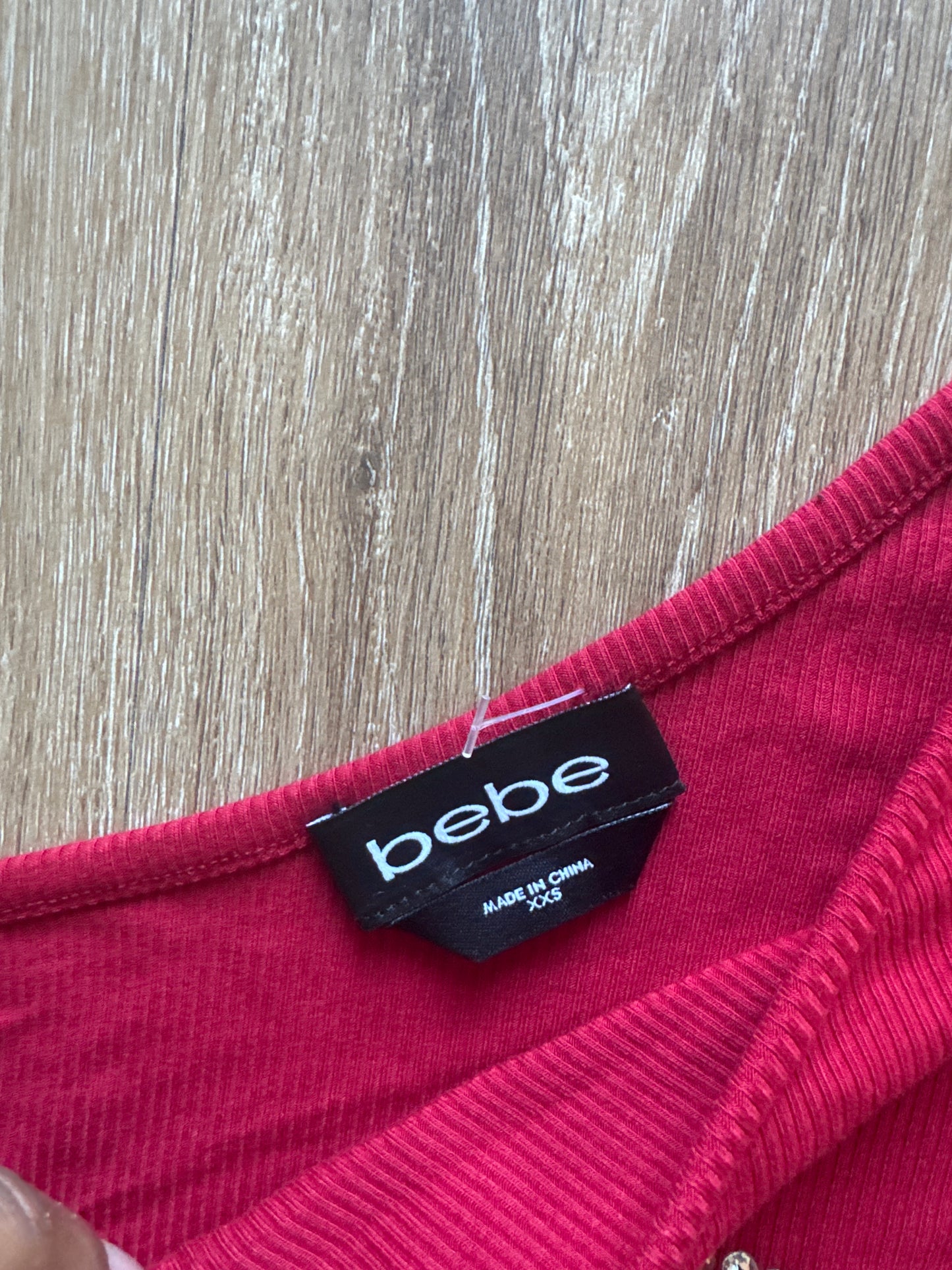 Y2K Women’s Bebe Bedazzled Off The Shoulder Red Logo Longsleeve Tee