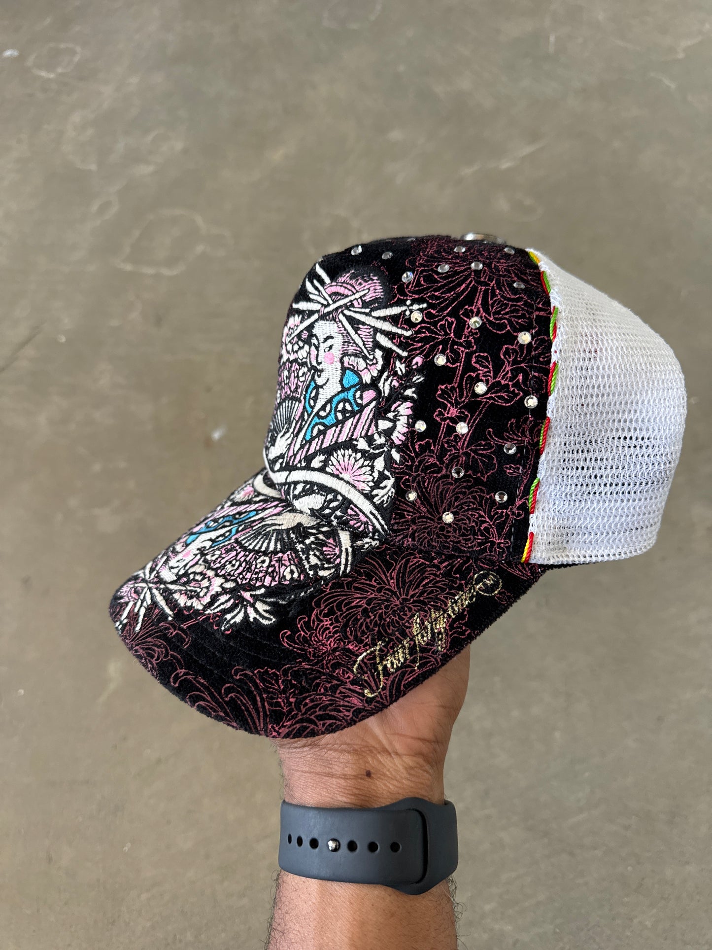 Y2K Four 41 Rhinestone Embroidered Trucker Hat