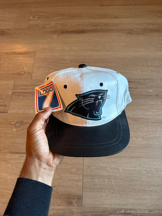 Vintage Logo 7 Carolina Panthers Leather Strap Back Hat