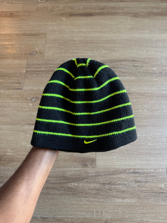 Vintage Nike Striped Log Skully Beanie Hat