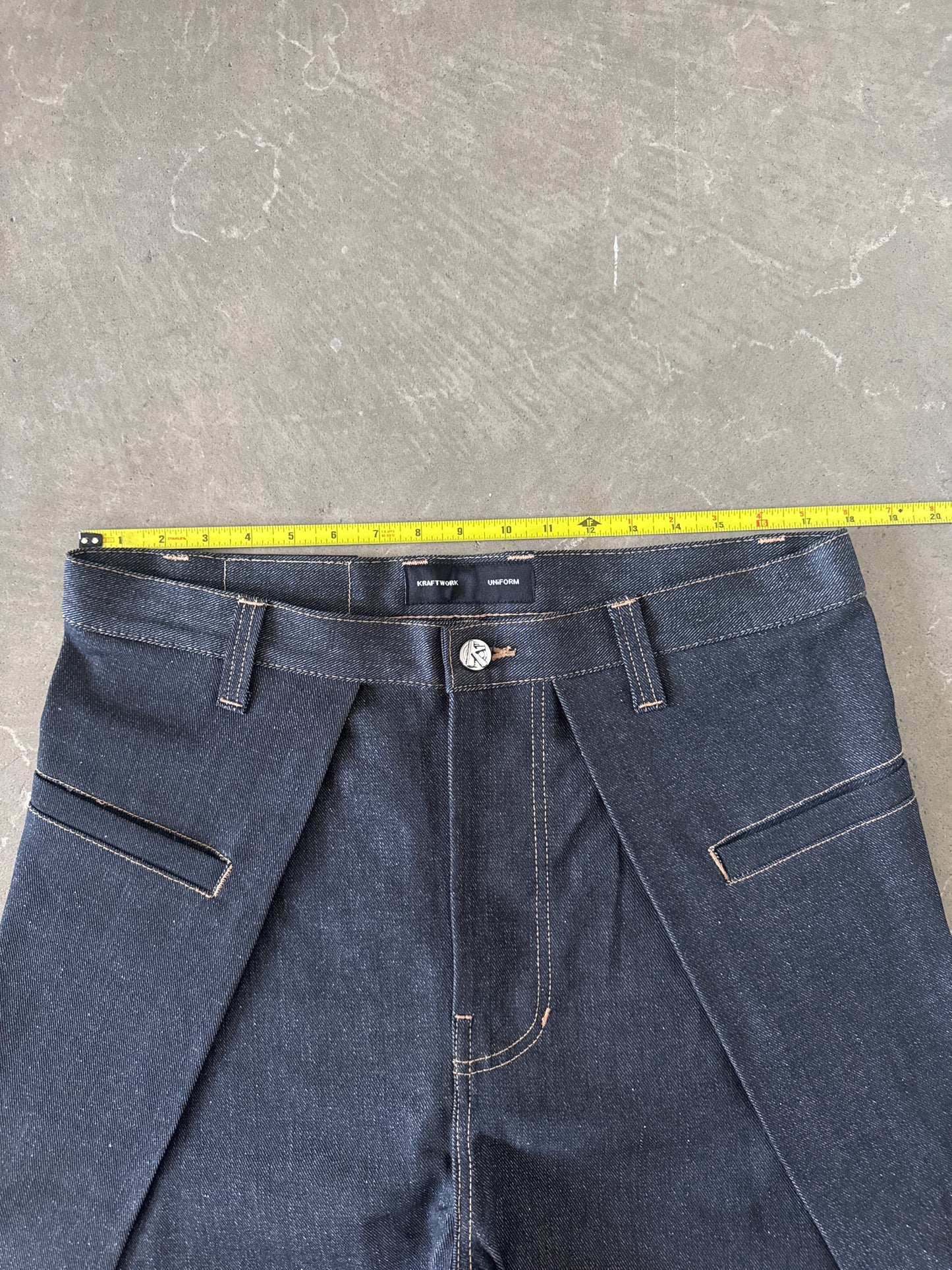 Kraftwork Uniform Raw Indigo Denim Cross Hatch Slub Baggy Shorts
