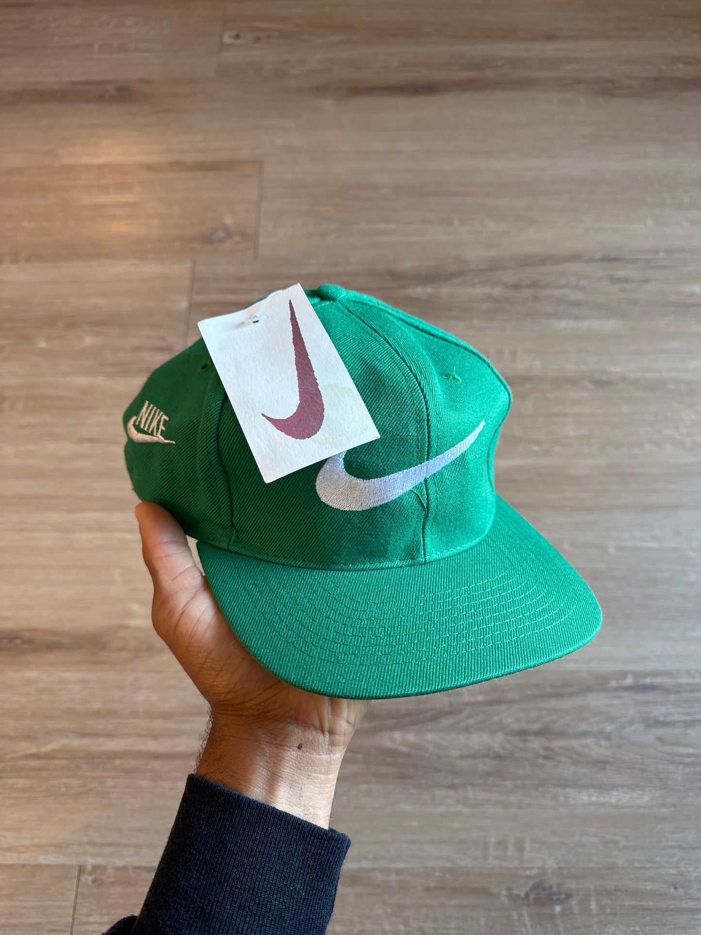 Vintage 90s Nike Logo Teal Elastic Fitted Hat