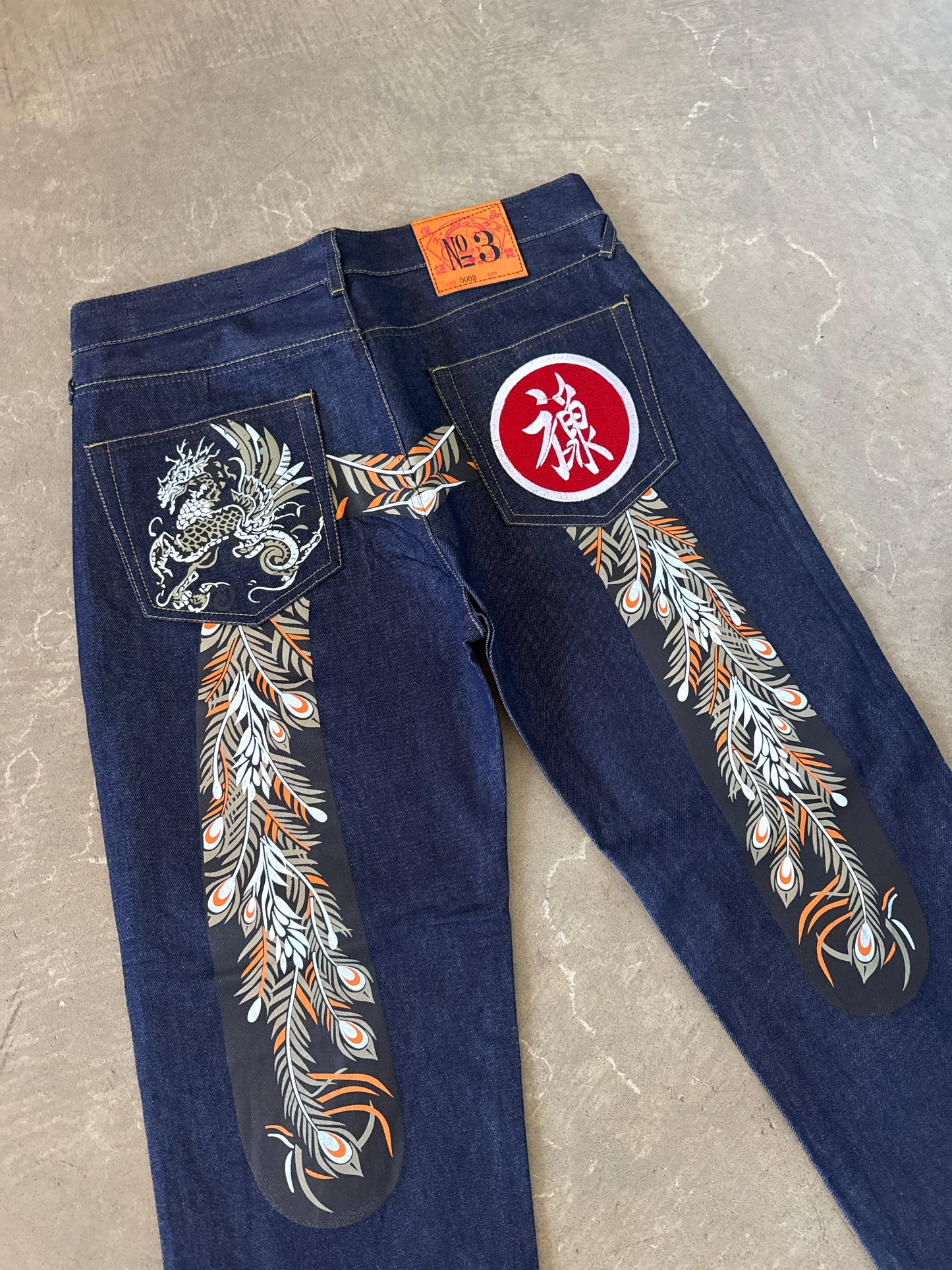 Evisu Embroidered Dragon Feather Japanese Art Salvage Denim Jeans