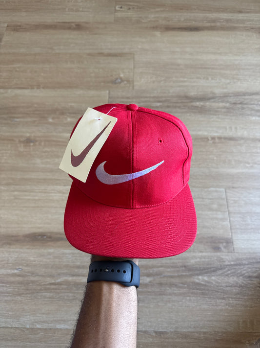 Vintage 90s Nike Logo Red Elastic Fitted Hat