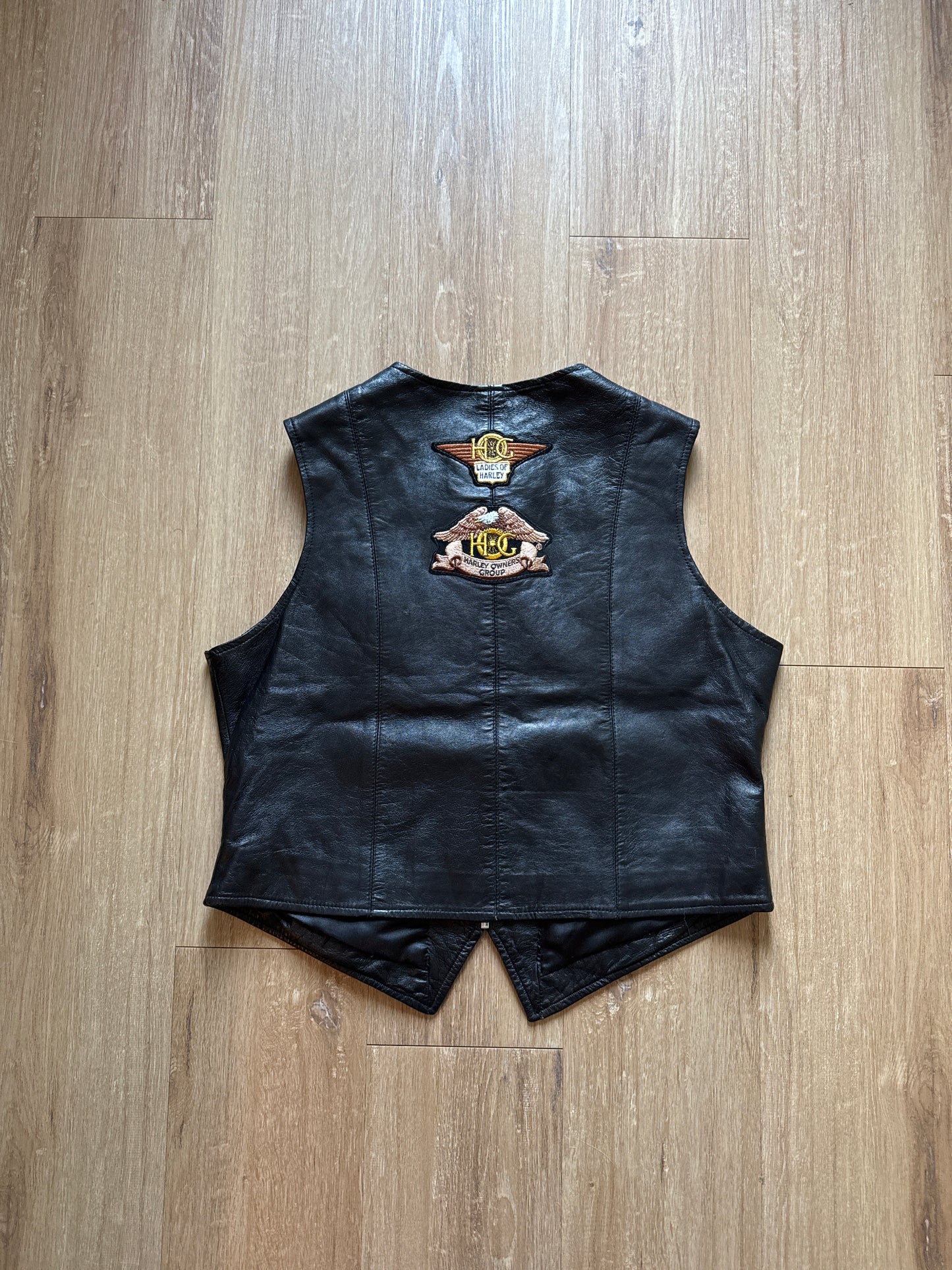 Vintage Wilson The Leather Experts Ladies Of Harley Davidson Patch Leather Vest