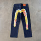 Evisu Japanese Yellow Wave Art Selvedge Denim Jeans