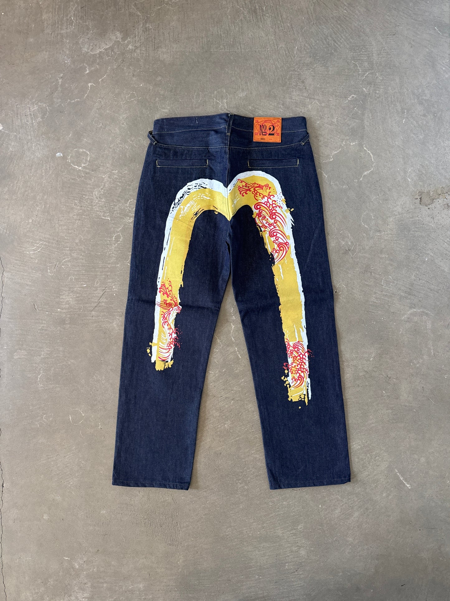 Evisu Japanese Yellow Wave Art Selvedge Denim Jeans