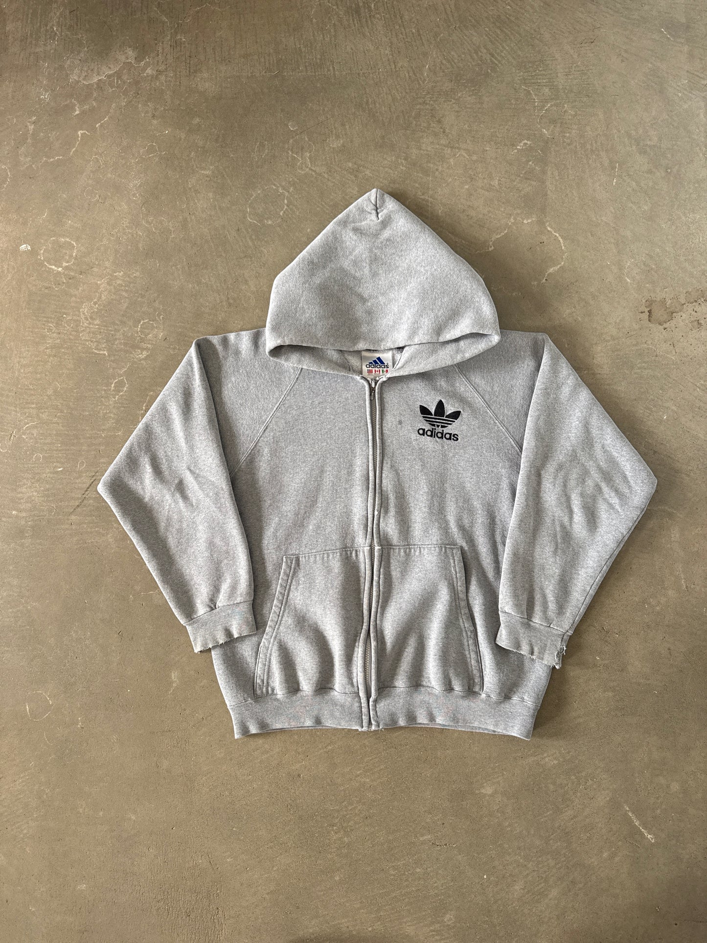 Vintage 90s Adidas Boxy Grey Hooded Zip Up