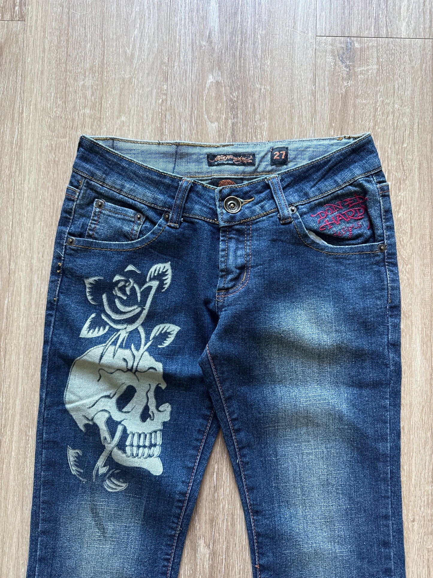 Y2K Ed Hardy Women’s Skulls Skeleton Rose Denim Jeans