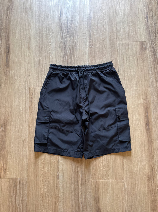 Retro Stitch Black Nylon Cargo Shorts