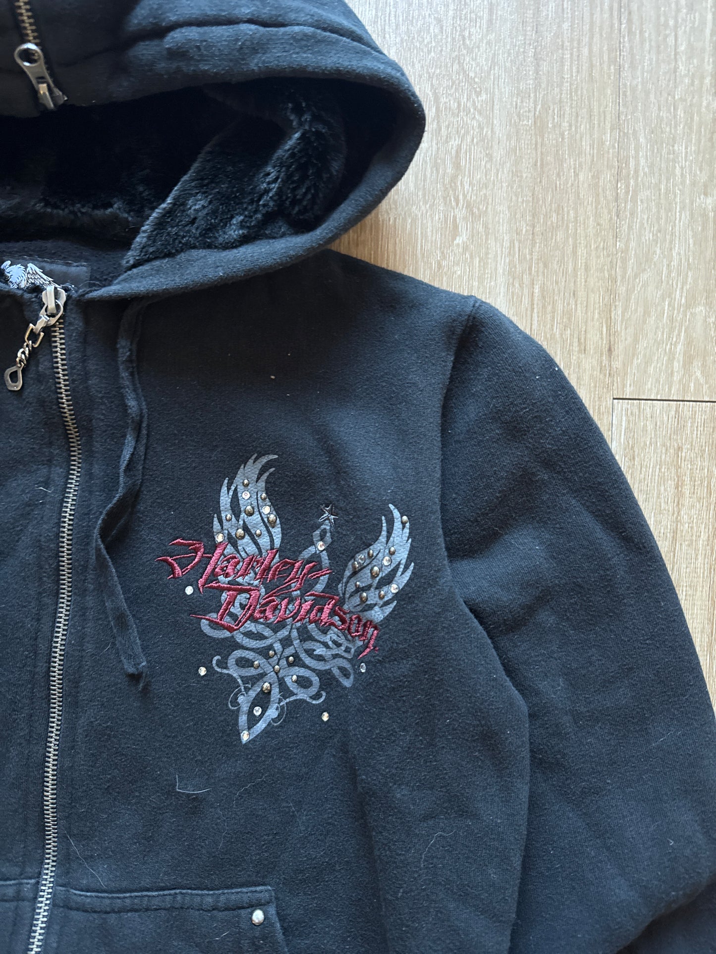 Vintage Y2K Women’s Harley Davidson Hooded Zip Up Jacket