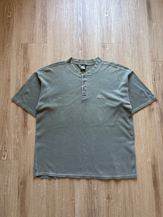 Vintage No Fear Green Embroidered Logo Quarter Button Up Tee