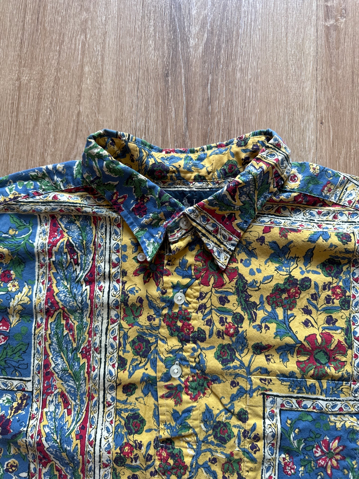 Vintage Polo Ralph Lauren Floral Psychedelic All Over Print Pocket Quater Button Up Short