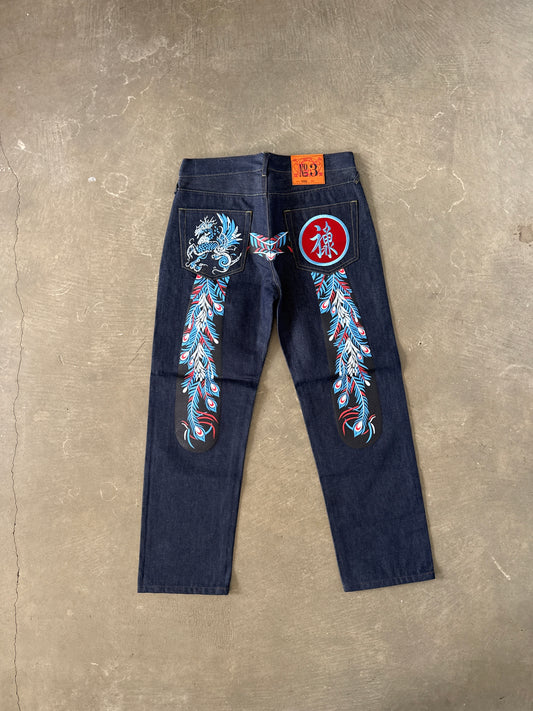 Evisu Embroidered Japanese Art Selvedge Denim Jeans