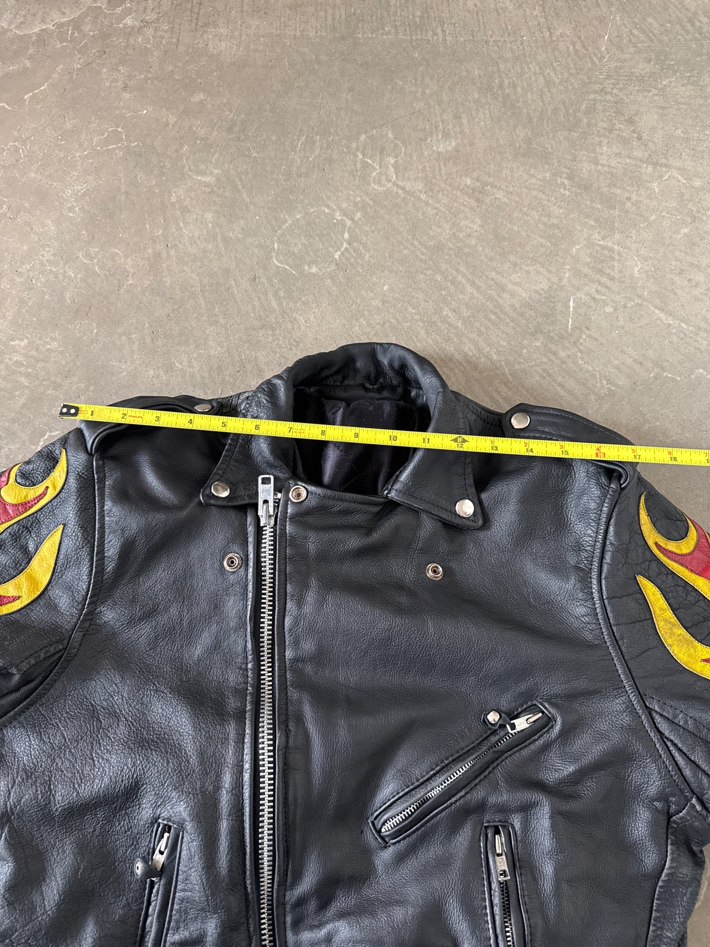 Vintage Real Leather Double Rider Flame Biker Jacket