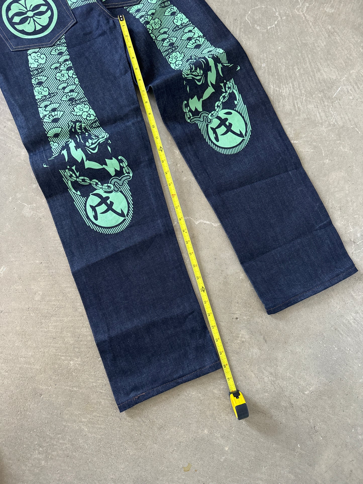 Evisu Green Dog Japanese Art Selvedge Denim Jeans