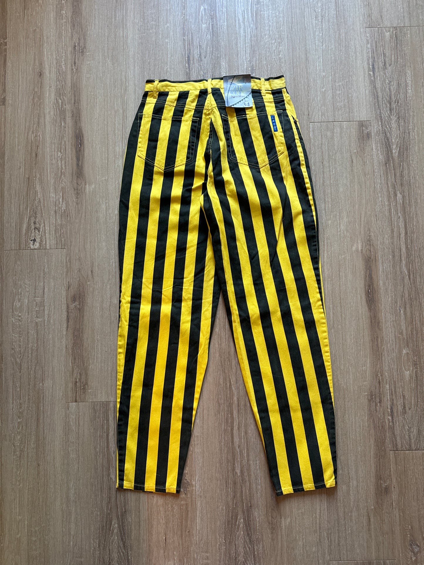Vintage 90s Zip Code Jeanswear Funky Will Smith Fresh Prince Of Bel-Air Stripe Yellow Black Pants