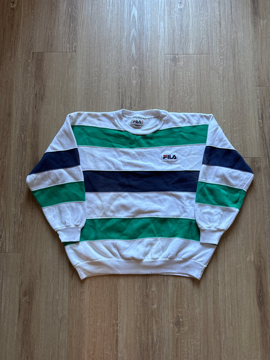 Vintage Fila Embroidered Logo Striped Sweatshirt