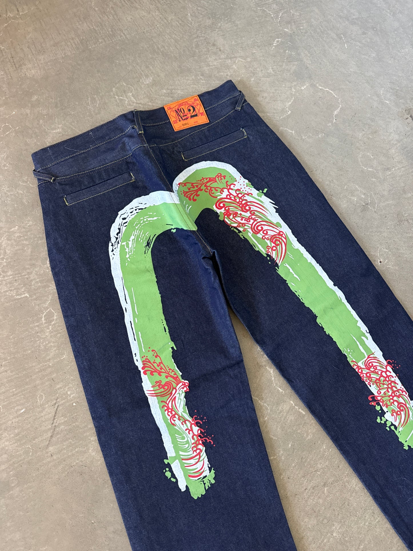 Evisu Embroidered Japanese Wave Art Salvage Denim Jeans