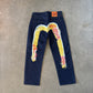 Evisu Embroidered Japanese Wave Art Salvage Denim Jeans
