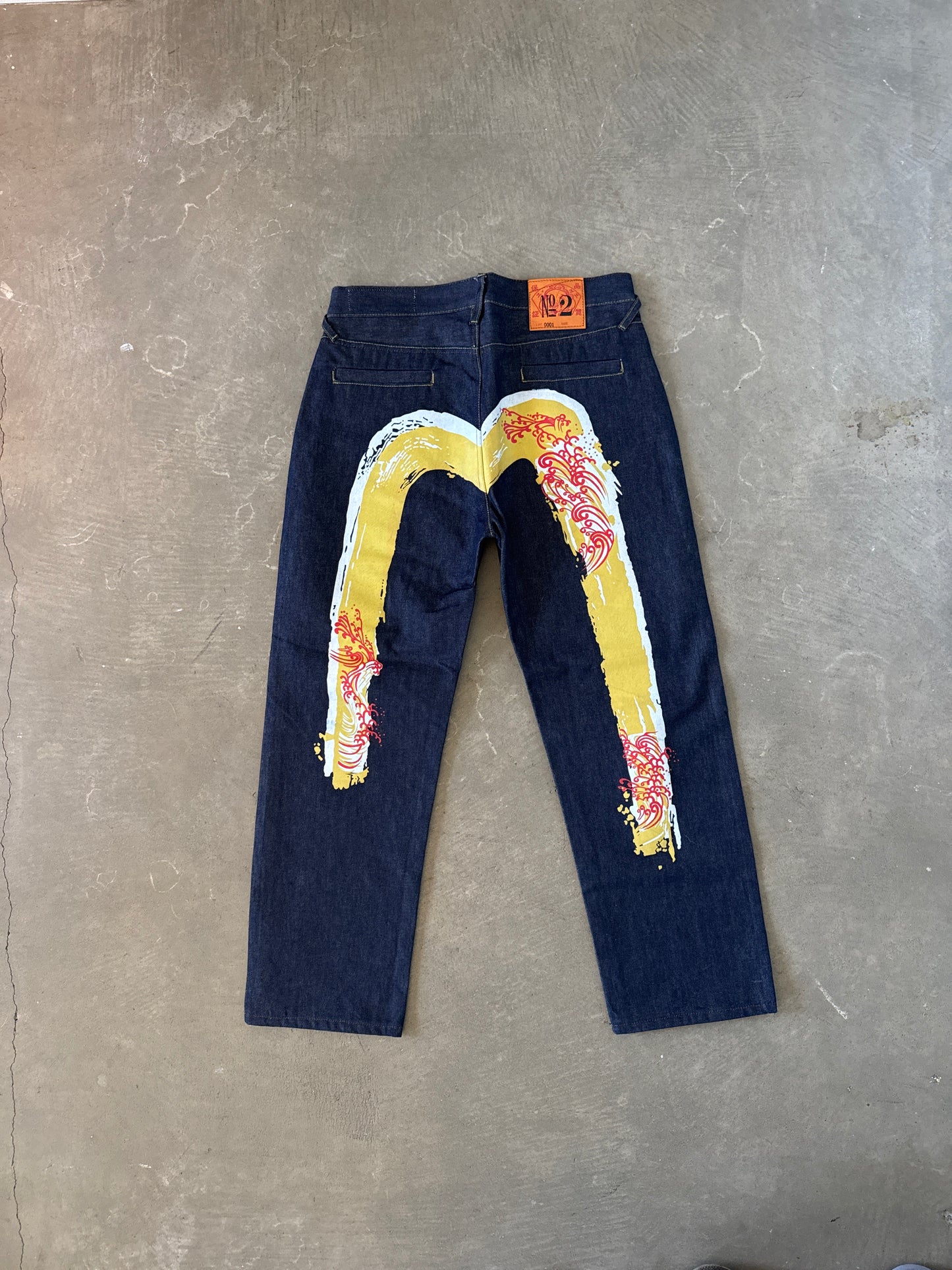 Evisu Embroidered Japanese Wave Art Salvage Denim Jeans