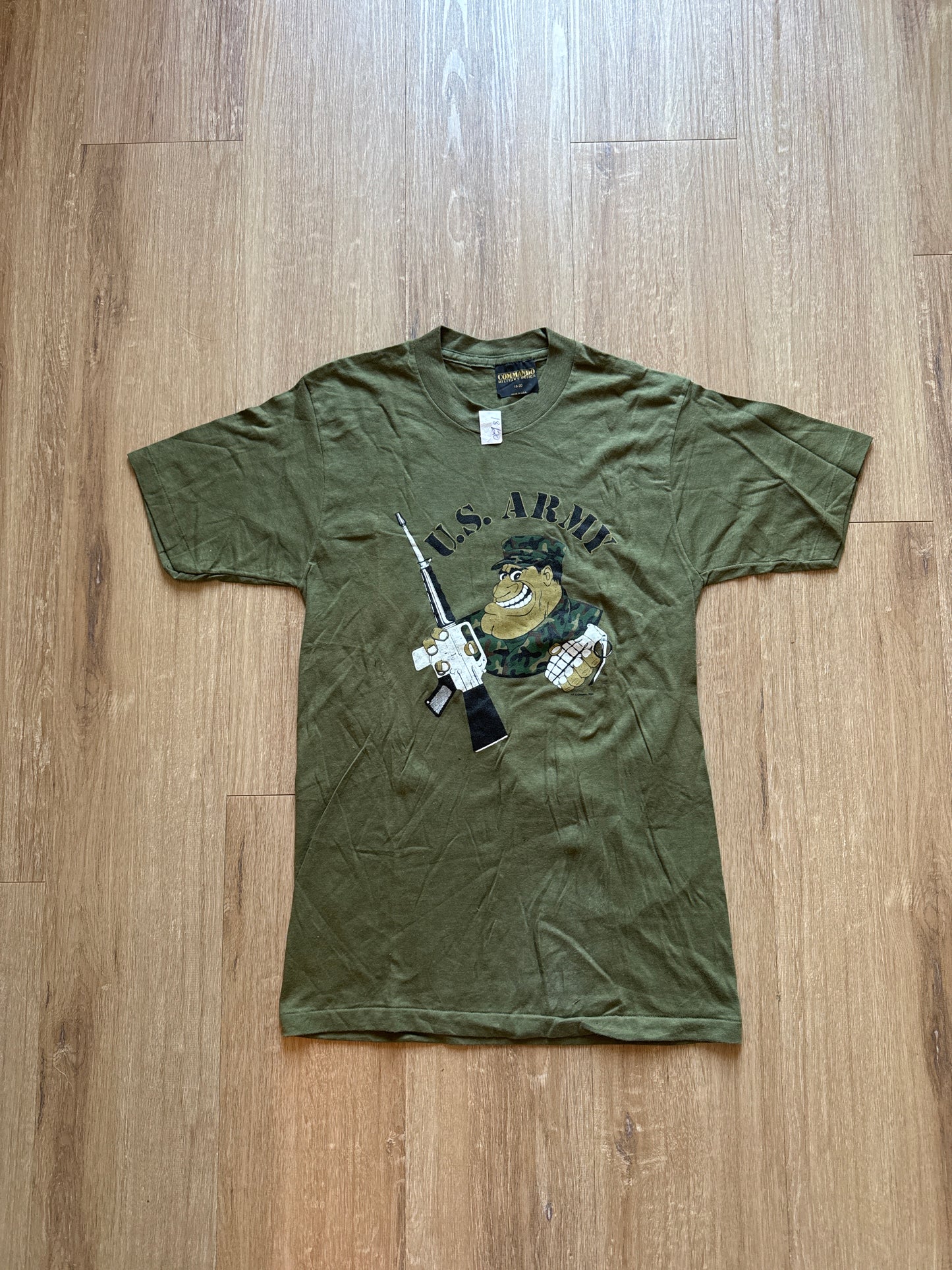 Vintage 1984 Youth Commando Military Design U.S. Army Fatigue Olive Green Tee