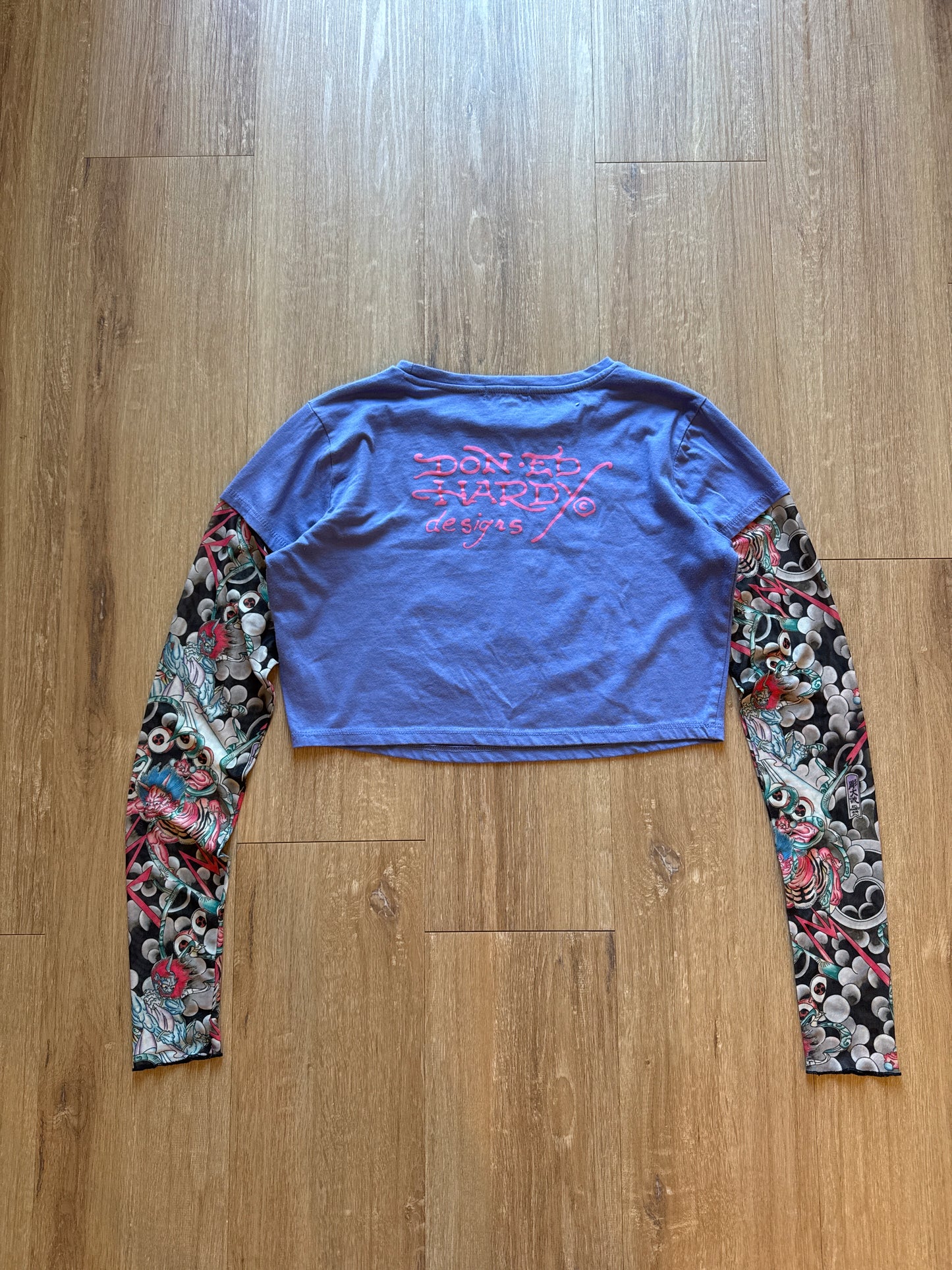 Ed Hardy Swallow 2fer Midnight Long Sleeve Crop Tee