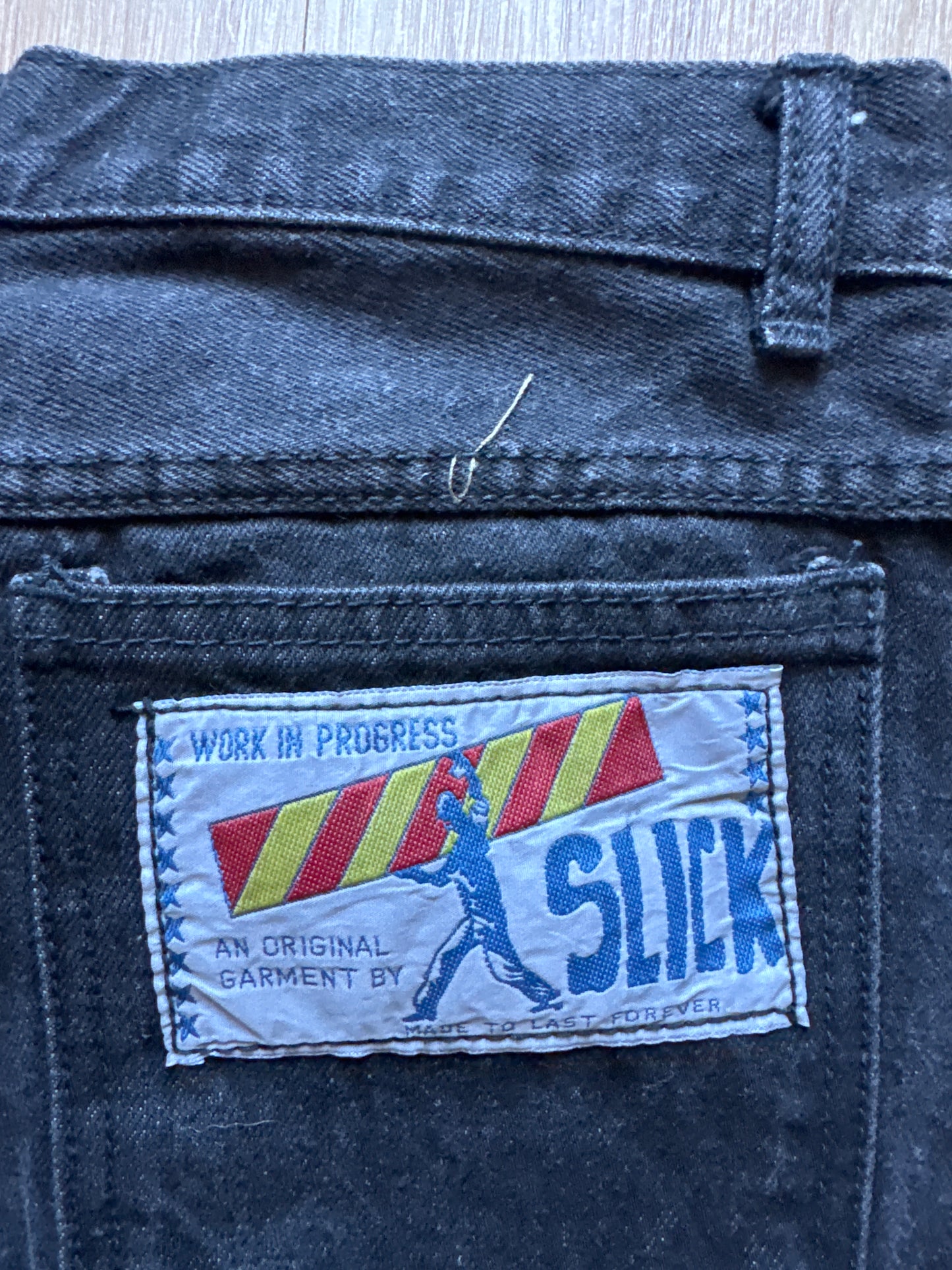 Vintage Slick Work In Progress Embroidered Patchwork Faded Black Denim Jeans