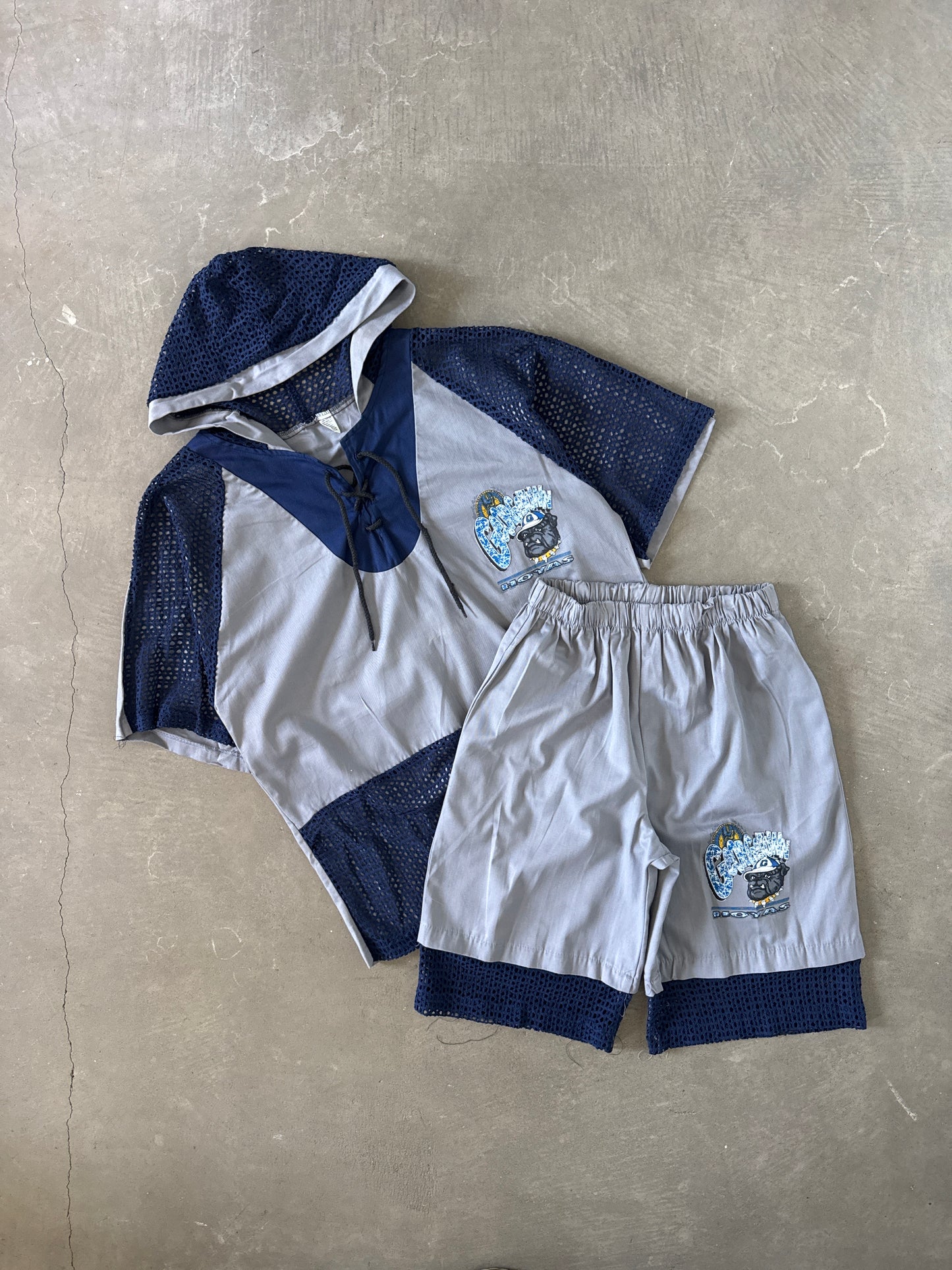 Vintage 90s Georgetown University Hoyas Hooded Tee Shorts Set