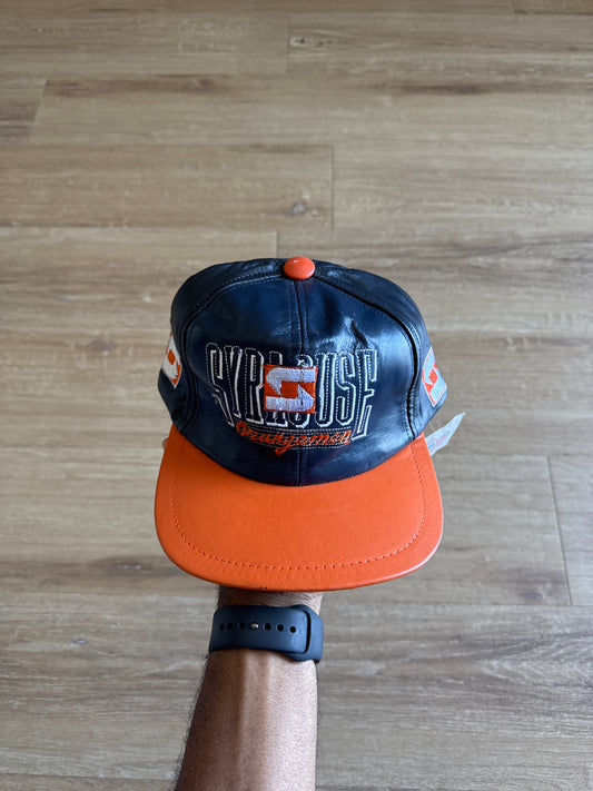 Vintage 90s University Of Syracuse Orangeman Leather Snap Back Hat