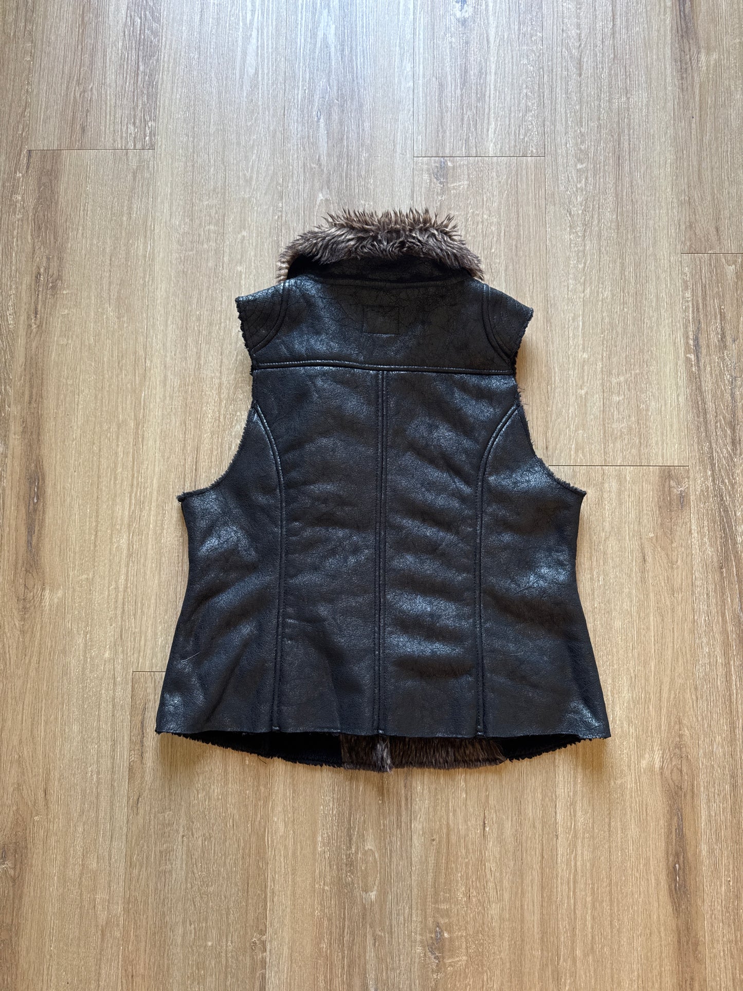 Vintage Y2K Dots Women’s Leather Feather Zip Up Vest Jacket