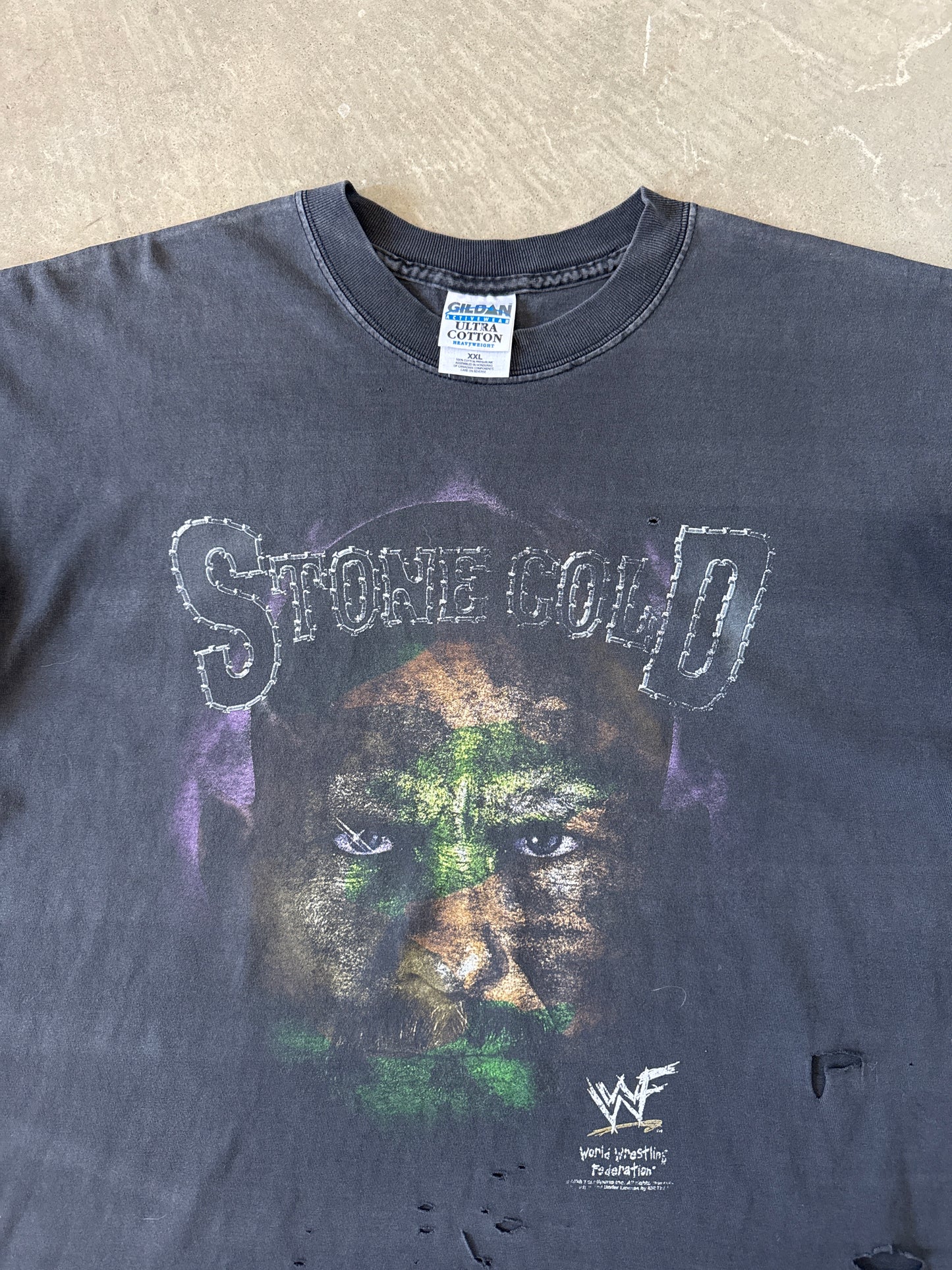 Vintage WWF 1998 Stone Cold Steve Austin Camo Face Distressed Tee