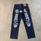 Evisu Embroidered Japanese Grey Dog Art Salvage Denim Jeans