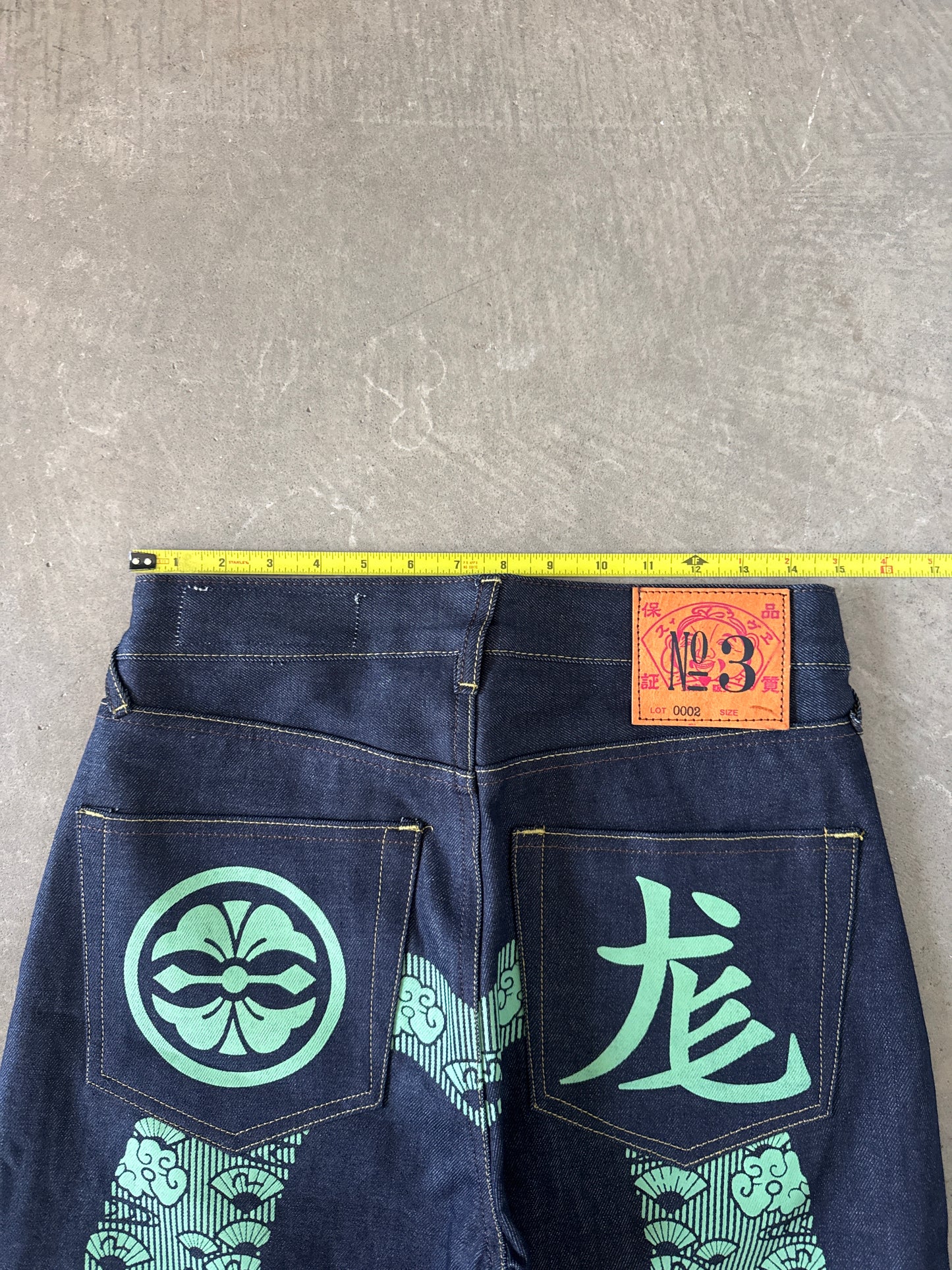 Evisu Green Dog Japanese Art Selvedge Denim Jeans