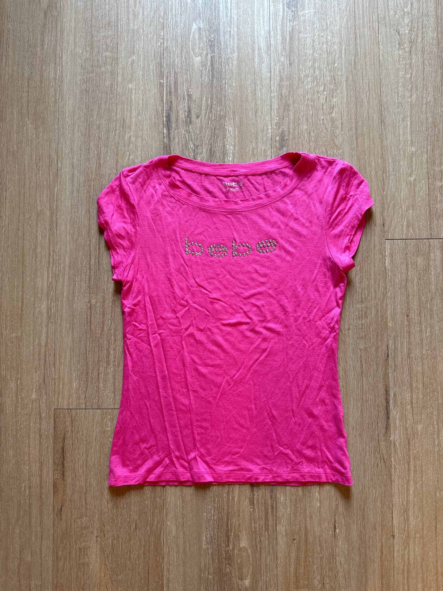 Y2K Women’s Bebe Bedazzled Logo Pink Tee
