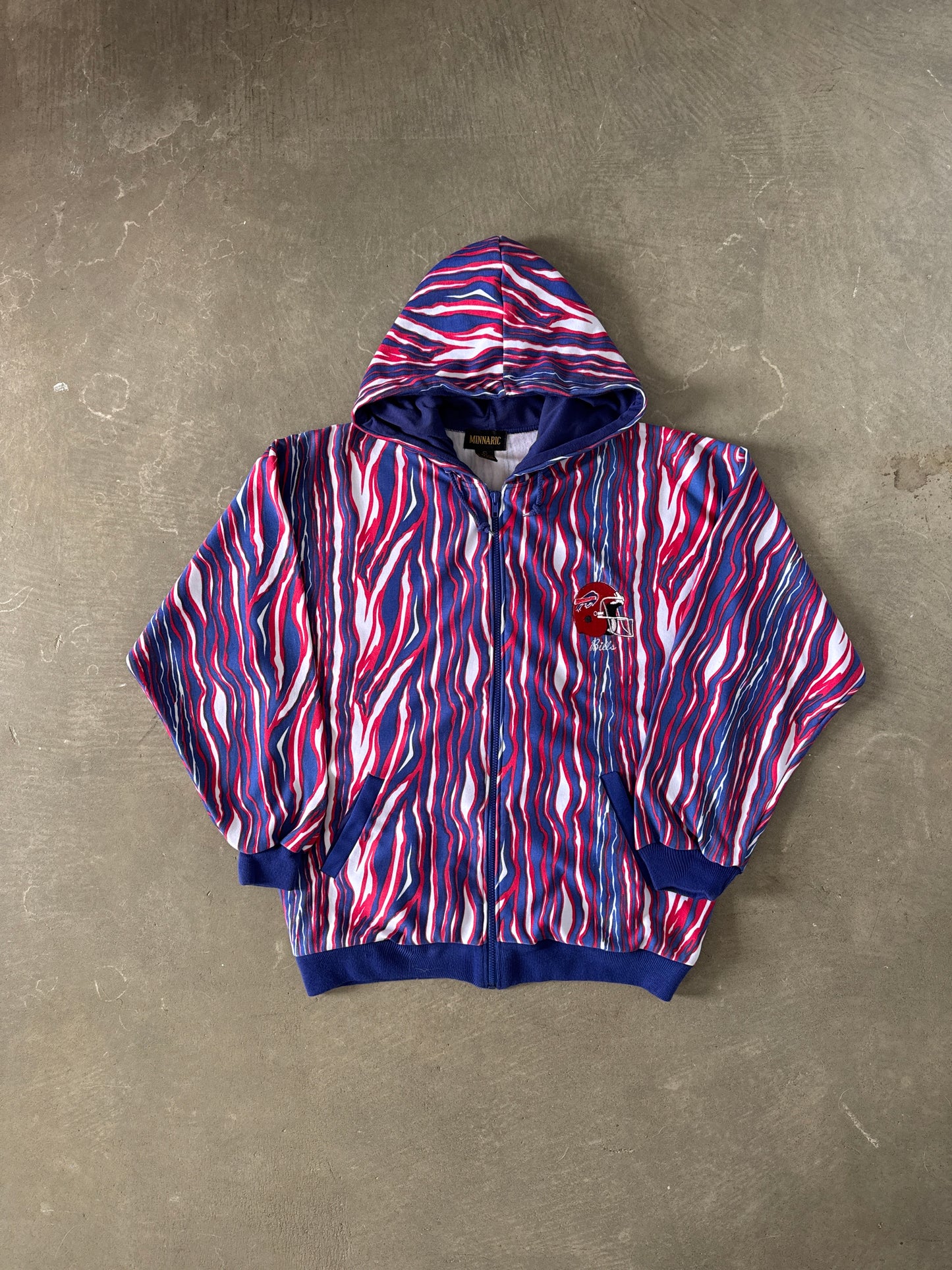 Vintage 90s Buffalo Bills Zebra Striped Hooded Zip Up