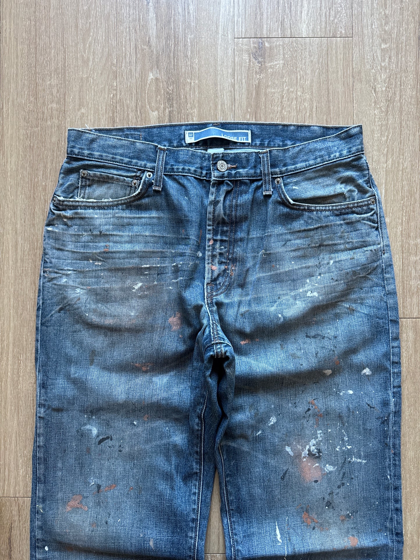 Vintage Gap Loose Fit Distressed Paint Splatter Denim Jeans