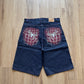 Vintage 90s Y2k Dead Stock Baggy Wide Leg Rare Grail Competition Spider Man Dark Wash Blue Denim Jorts